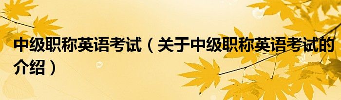 中级职称英语考试（关于中级职称英语考试的介绍）