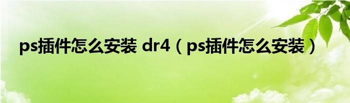 ps插件怎么安装 dr4（ps插件怎么安装）