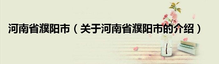 河南省濮阳市（关于河南省濮阳市的介绍）