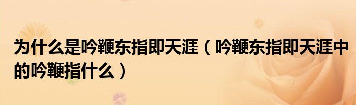 为什么是吟鞭东指即天涯（吟鞭东指即天涯中的吟鞭指什么）